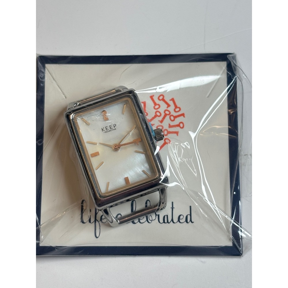 KEEP Collective Timekey Silver Rectangular Mother of Pearl Watch Face Rose Gold